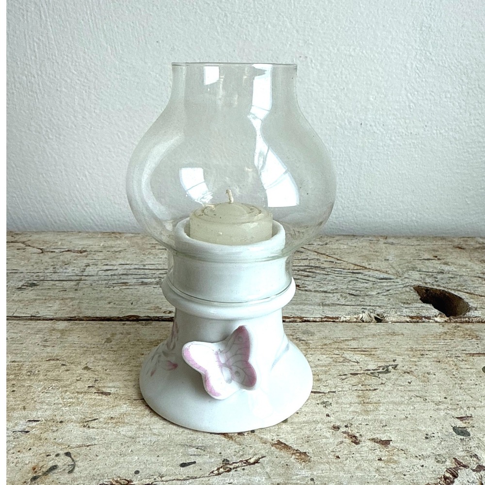 Vintage Ceramic Fairy Lamp Candle Holder Butterfly Design Decorative Light